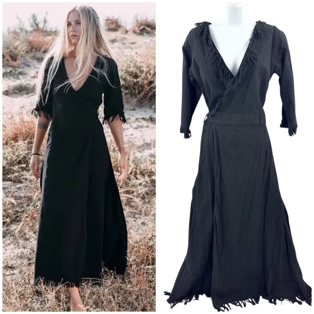 Chintamani Alchemistry Goddess Wrap Dress Womens Medium Fringe Maxi Boho Witchy - Picture 15 of 15